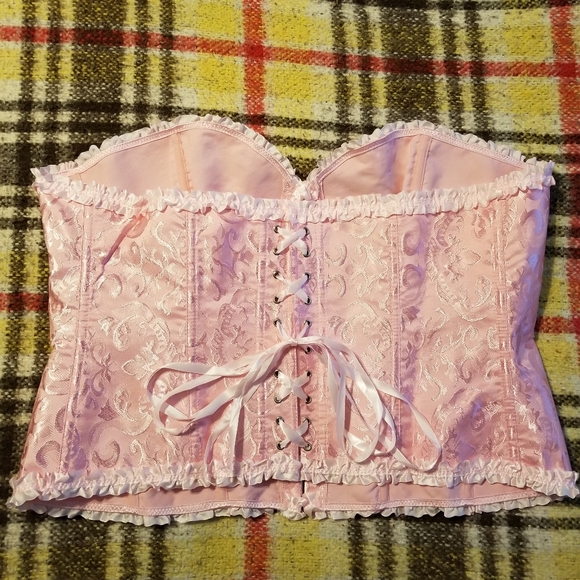 Pink Boned Lace-up Corset & G-String - Picture 3 of 7